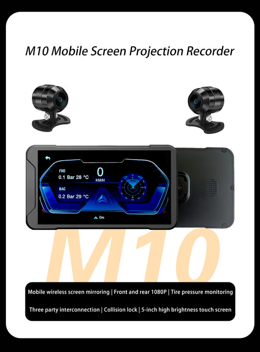 M10 Motorcycle dashcam mobile phone wireless screen carplay tire pressure monitoring