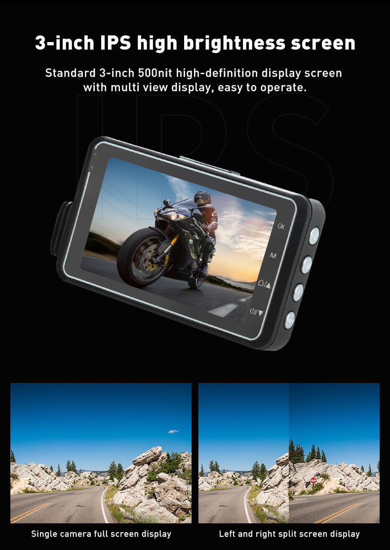 M2 Motorcycle driving recorder 3-inch HD display screen front and rear dual cameras