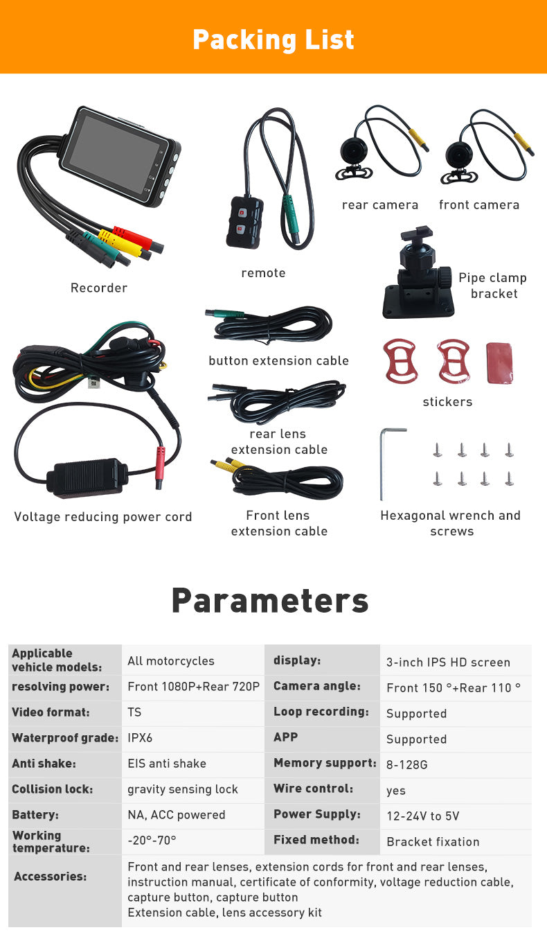 M2 Motorcycle driving recorder 3-inch HD display screen front and rear dual cameras