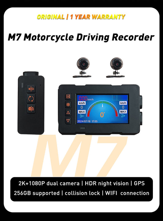 M7Motorcycle riding video recorder HD EIS stabilization 2K+1080P GPS compass altitude speed displya