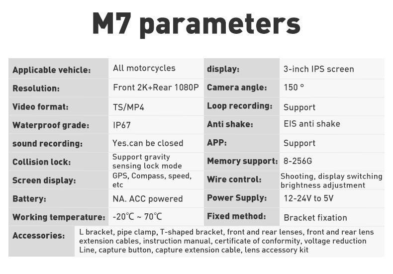 M7Motorcycle riding video recorder HD EIS stabilization 2K+1080P GPS compass altitude speed displya