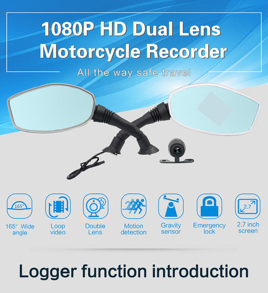 M9 Motorcycle rearview mirror HD night vision dashcam starts the 1080p waterproof dual lens